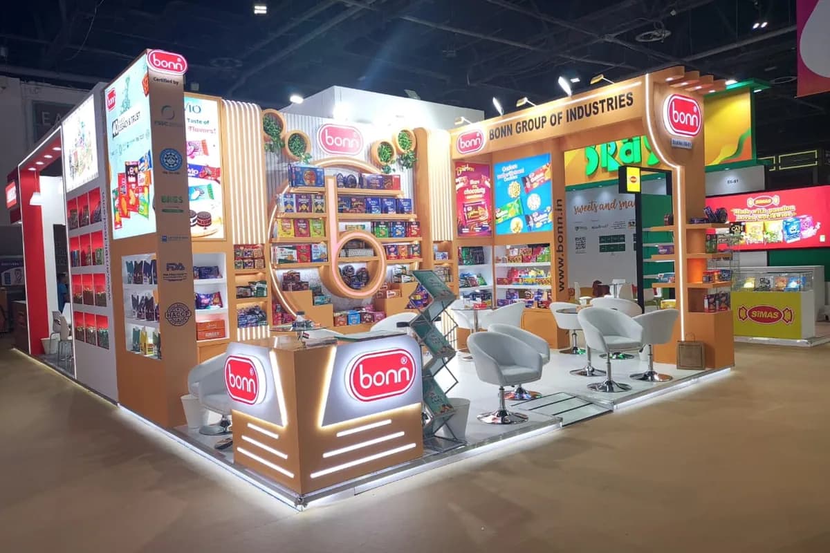 Bonn Group island stand at ISM Middle East in Dubai, designed and built by Chronicle Exhibits