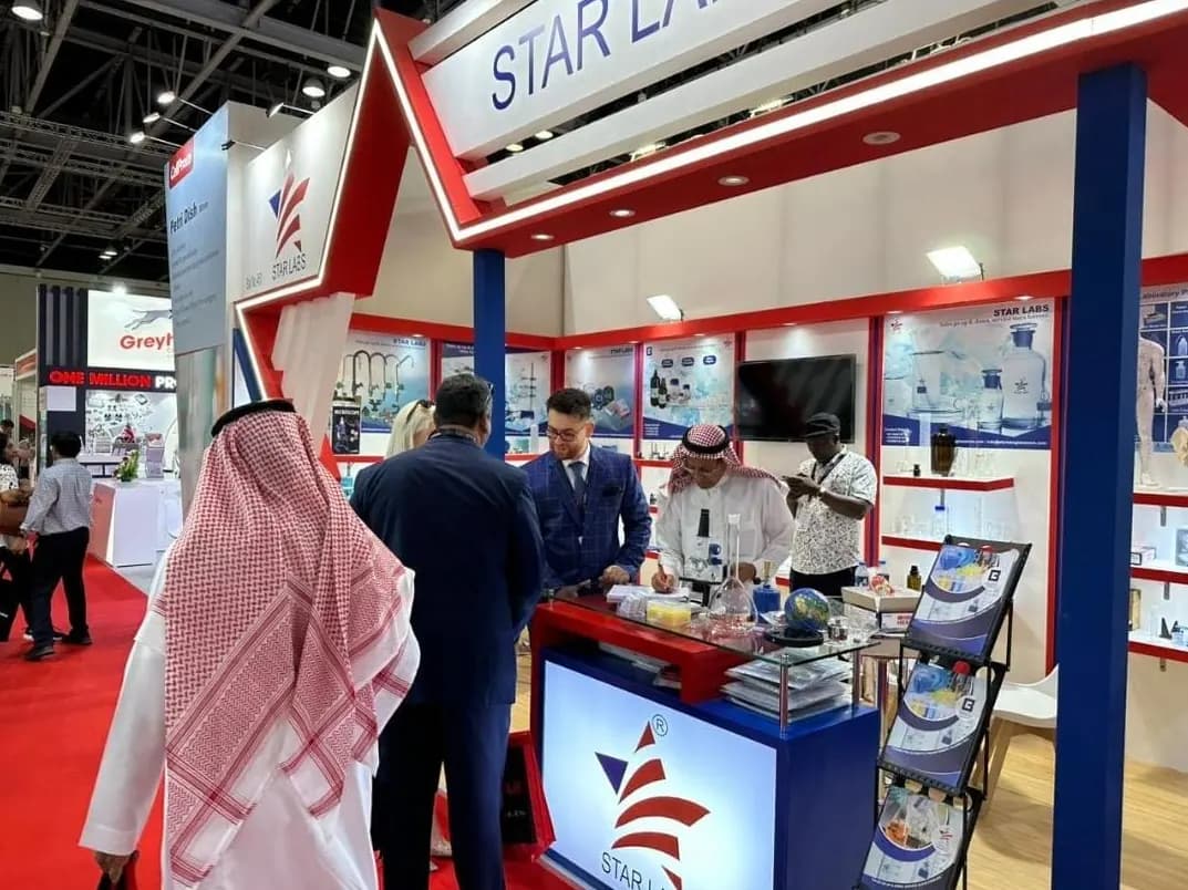 Visitors at the Star Labs demo counter during ArabLab 2023, Dubai World Trade Centre