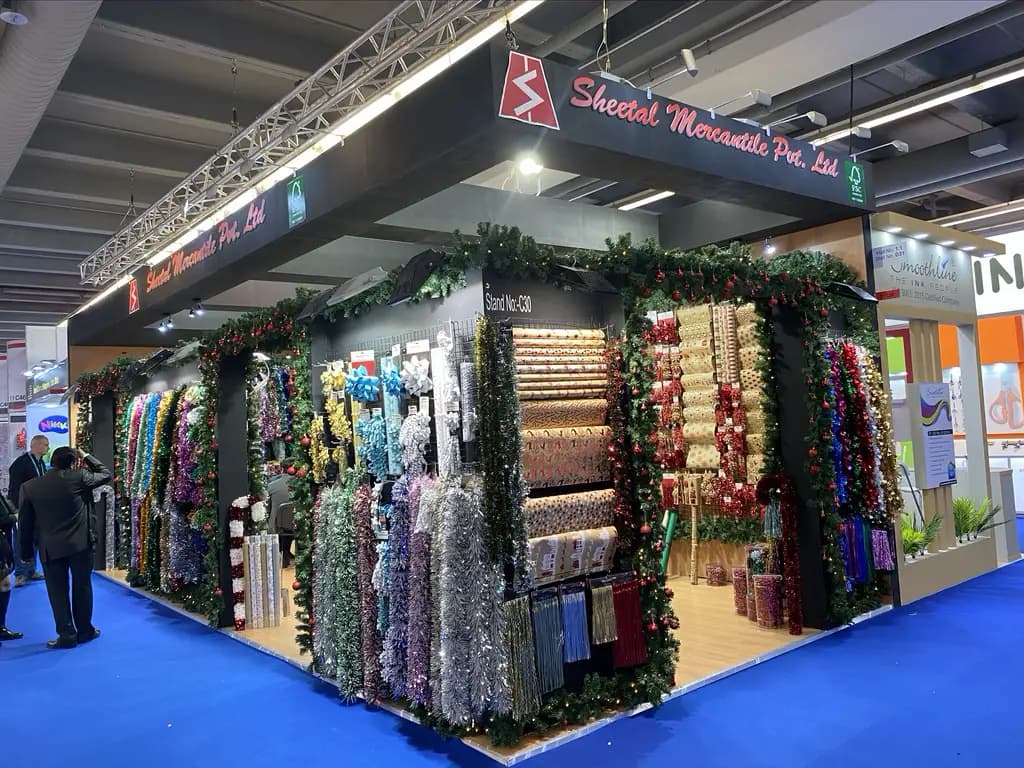 Modern exhibition stand with custom branding and lighting